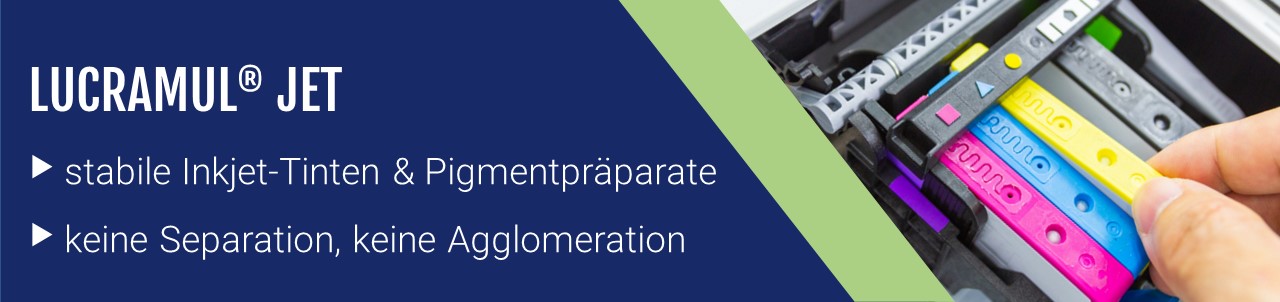 LUCRAMUL® JET: stabile Inkjet-Tinen & Pigmentpräparate, keine Separation oder Agglomeration LEVACOs LUCRAMUL® JET für stabile Inkjet-Tinten & Pigmentpräparate